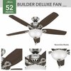 Hunter Hunter Builder Deluxe 52 in. Brushed Nickel LED Indoor Ceiling Fan 53090